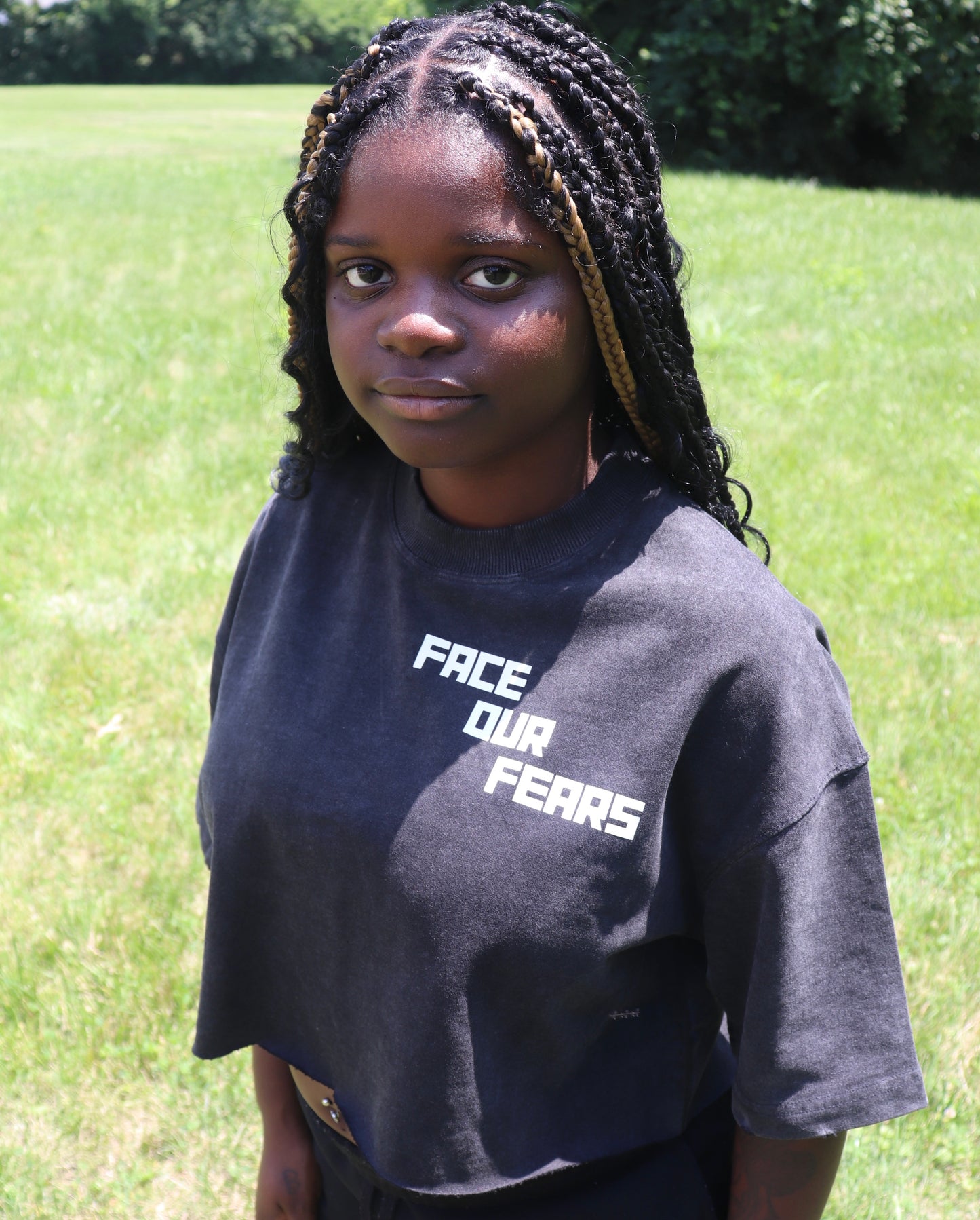 Women’s shadow “Master Yourself” oversized tee (cropped)